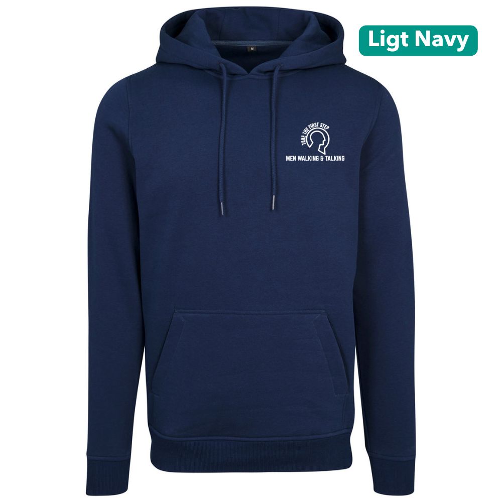 Title: Men Walking & Talking Premium Heavy Hoodie – Take the First Step