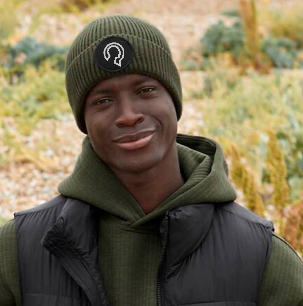 Title: Men Walking & Talking Beanie Round Patch